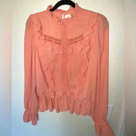 NWOT Happy X Nature Kate Hudson Lark Peachy Pink Long Sleeve Flowy Blouse SIZE M - Picture 6 of 11